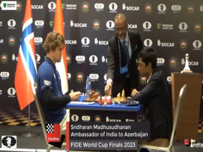 indian_ambassador_azerbaijan_first_move_chess_world_cup_praggnanandhaa_magnus_carlsen